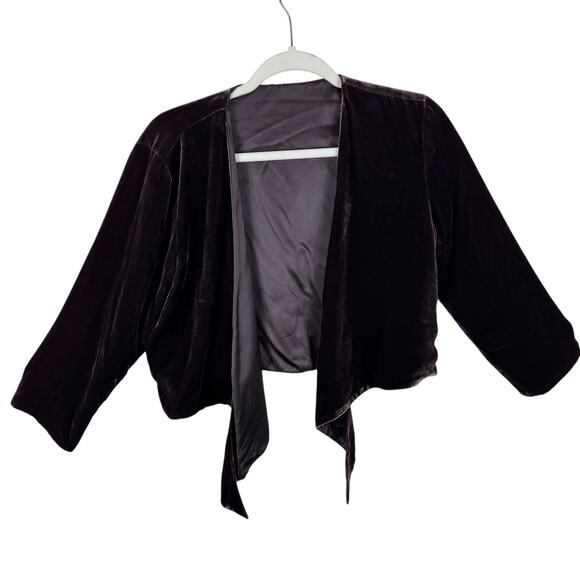 Allison Taylor Vintage Brown Rayon Silk 3/4 Sleeve Velvet Reversible Bolero M - Picture 1 of 5